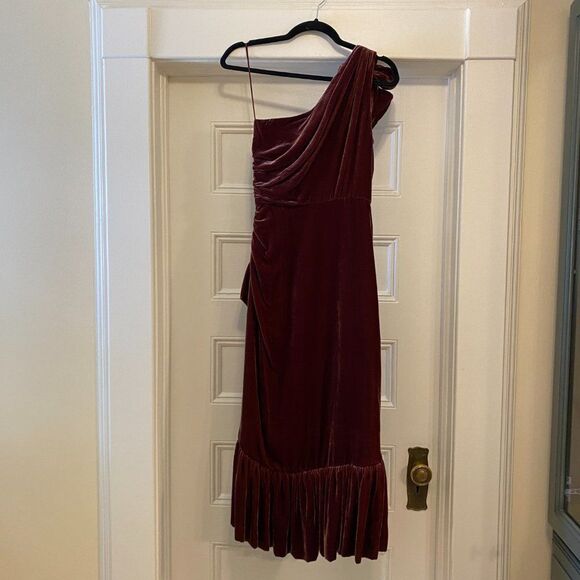NWT Ulla Johnson Elisa One Shoulder Velvet Midi Dress in Puce - Picture 8 of 14